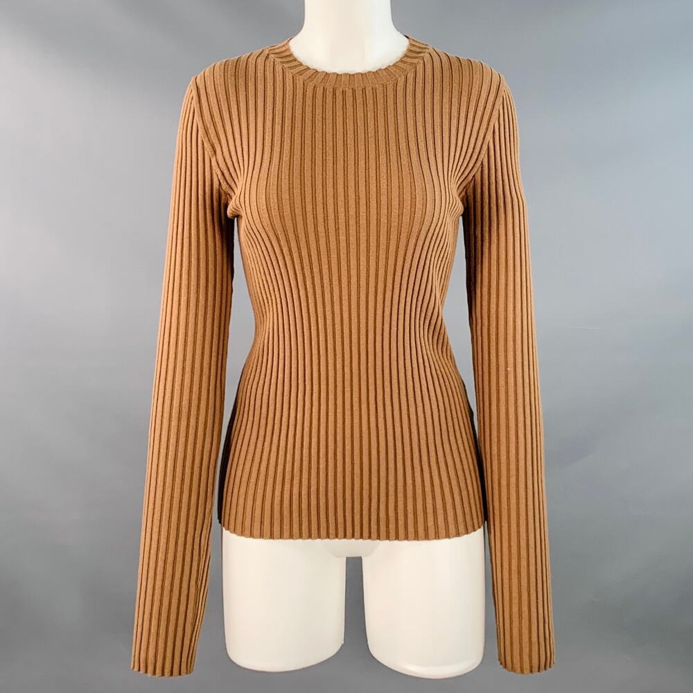 ANINE BING Size S Brown Tobacco Cotton Blend Rib Knit Pullover